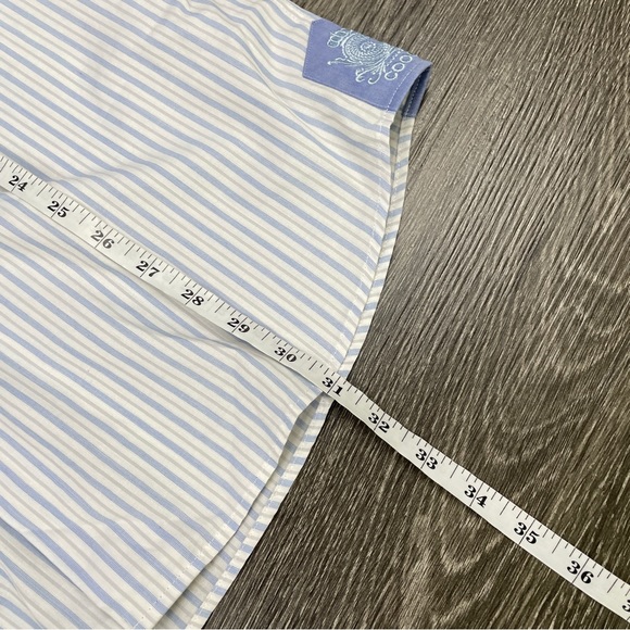 COOGIE LUXE Dress Shirt Mens M 15.5/16 White Blue Striped L/S Flip Cuff Logo - Picture 6 of 14
